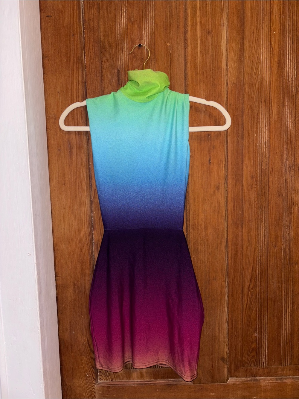 Alex Perry Sleeveless Ombre Turtleneck Mini Dress in Green Blue Purple